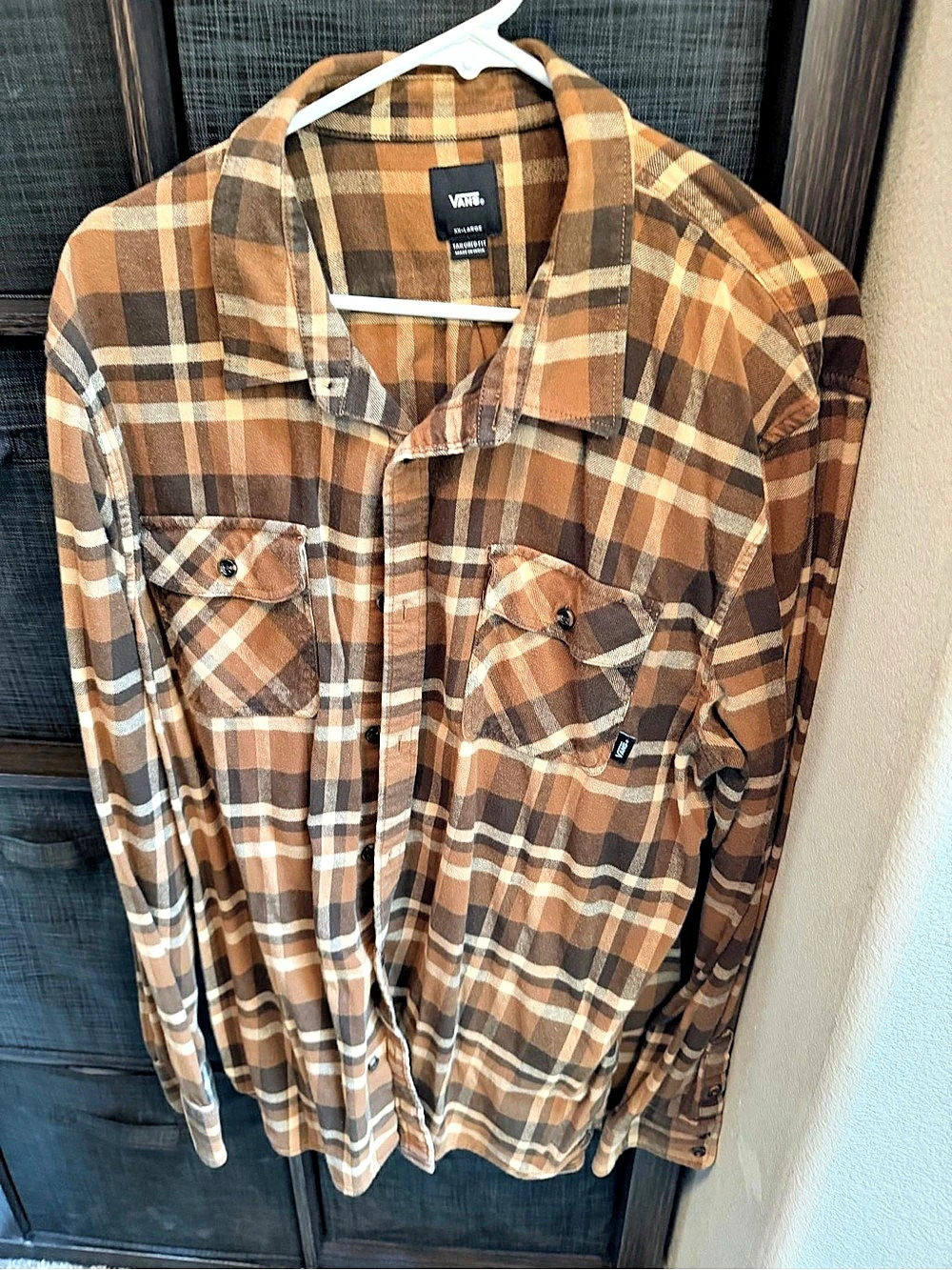 Vans Plaid Long Sleeve Shirt Brown & White XL